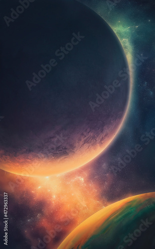 Fototapeta Naklejka Na Ścianę i Meble -  Nebula with planets on the background of outer space