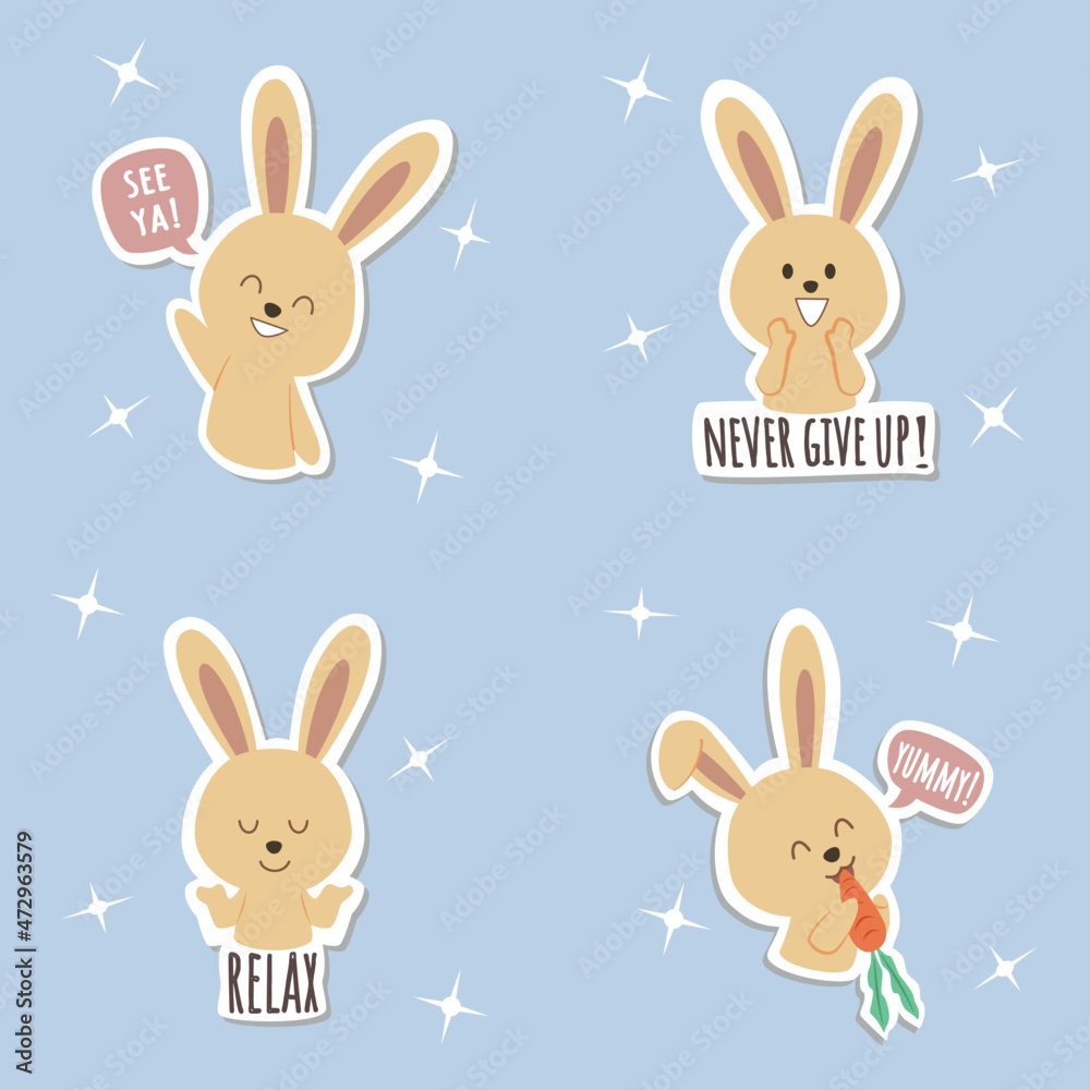 Cute bunny sticker with quotes vector design Cute bunny sticker with quotes vector design