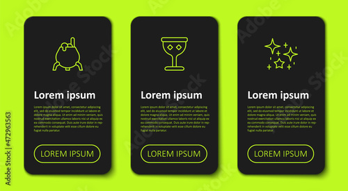 Set line Witch cauldron, Medieval goblet and Magical glitter particles. Business infographic template. Vector
