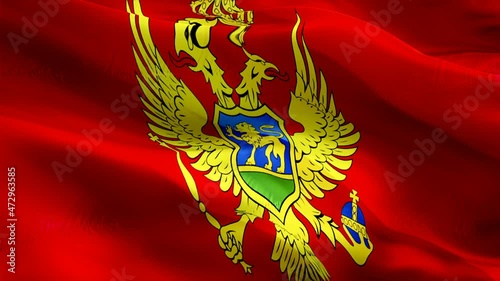 Montenegro flag video. National 3d Montenegrin Flag Slow Motion video. Montenegro tourism Flag Blowing Close Up. Montenegrin Flags Motion Loop HD resolution Background Closeup 1080p Full HD video flag photo