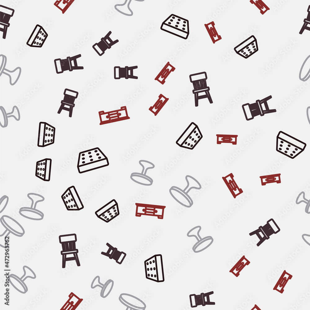 Set line Mattress, Chair, Round table and TV stand on seamless pattern. Vector