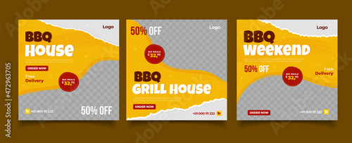 Bbq flyer and social media post template collection
