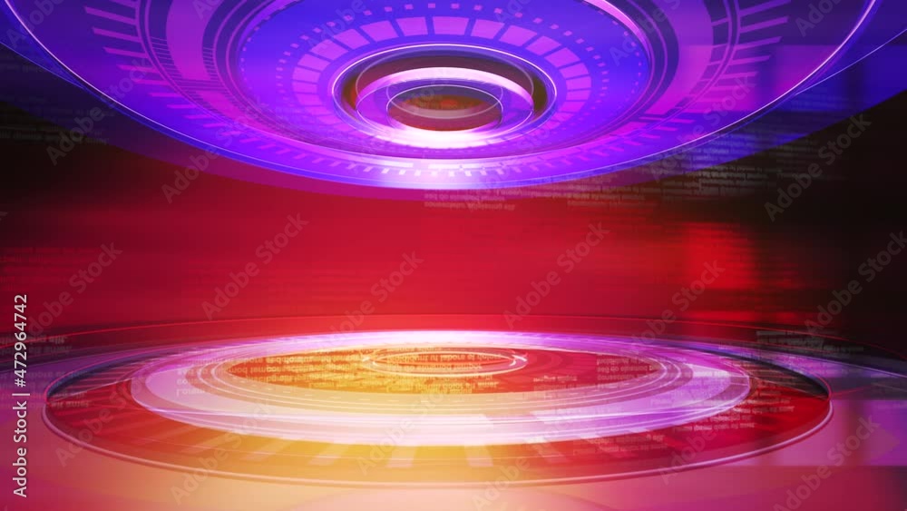 Newsroom with circles and text in studio, business, corporate and news style background Newsroom with circles and text in studio, business, corporate and news style background
