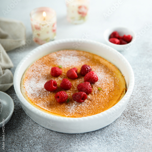 Homemade vanilla bake with raspberry