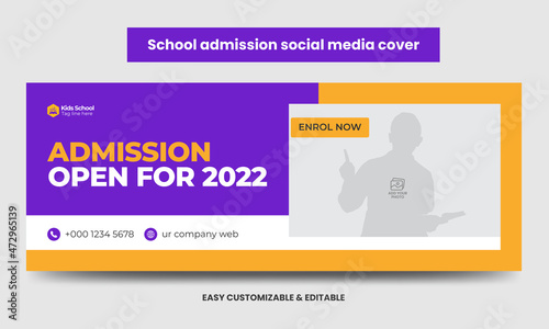 Junior Admission School Education Social Media Cover Photo Template Design. School Admission Timeline Web Banner