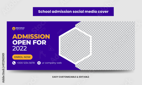 Junior Admission School Education Social Media Cover Photo Template Design. School Admission Timeline Web Banner