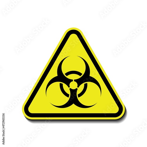 Biohazard symbol vector sign of biological threat alert, isolated black yellow triangle isolated on white