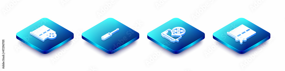 Set Isometric line Database server service, Screwdriver, Toaster and icon. Vector Set Isometric line Database server service, Screwdriver, Toaster and icon. Vector