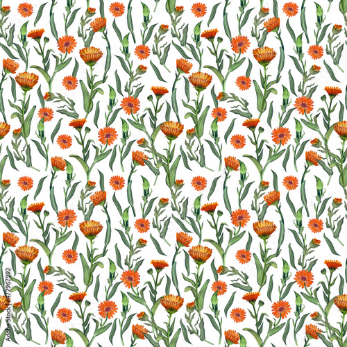 Seamless pattern on a white background painted in watercolor. Suitable for textile design, scrapbooking, wallpaper and paper. © guliy_art