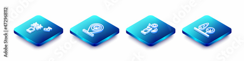Set Isometric line Smart farming technology, Location and tree, and Trees icon. Vector