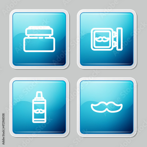 Set line Cream or lotion cosmetic tube, Barbershop, Shaving gel foam and Mustache icon. Vector