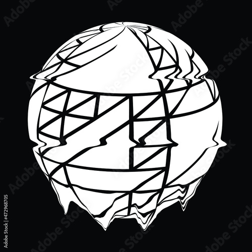 Glitch distorted geometric shape . Minimal art design . Destroyed melting logo . Trendy defect error shapes . Glitched design element .Broken effect .vector 