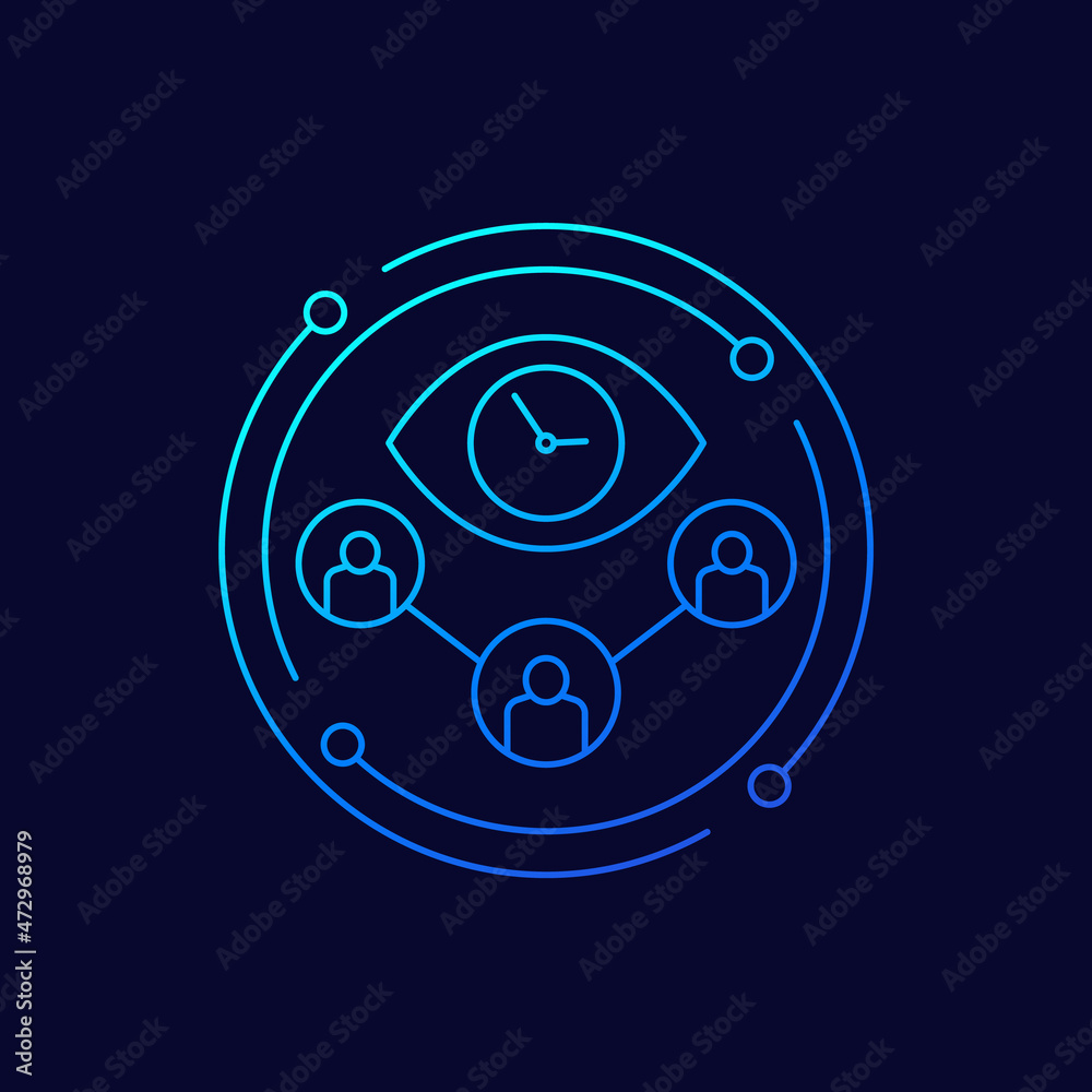 eye and clock, time tracking line vector icon eye and clock, time tracking line vector icon