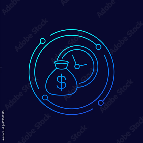 deposit period line icon with money bag, vector