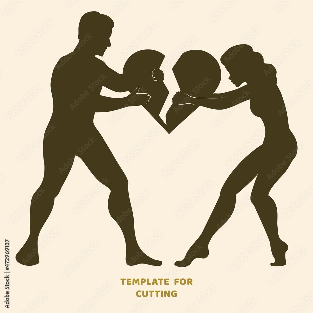 Template for laser cutting, wood carving, paper cut. Silhouettes for cutting. Broken heart stencil. Template for laser cutting, wood carving, paper cut. Silhouettes for cutting. Broken heart stencil.