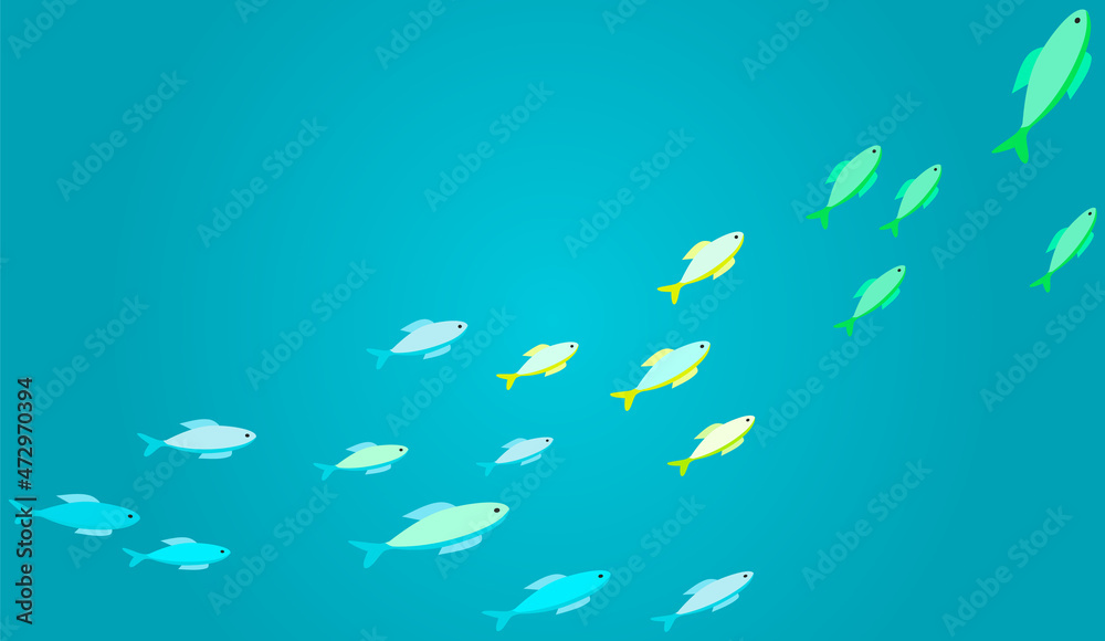 Underwater ocean fauna with exotic fishes. Ocean bottom with marine life reprsentatives. Marine underwater world with school of tropical fish. Seascape, undersea landscape vector illustration Underwater ocean fauna with exotic fishes. Ocean bottom with marine life reprsentatives. Marine underwater world with school of tropical fish. Seascape, undersea landscape vector illustration