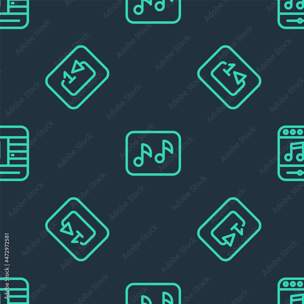 Set line Music note, tone, Repeat track music player and on seamless pattern. Vector Set line Music note, tone, Repeat track music player and on seamless pattern. Vector