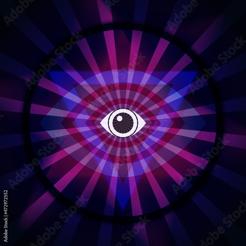 All seeing eye on dark shining background.