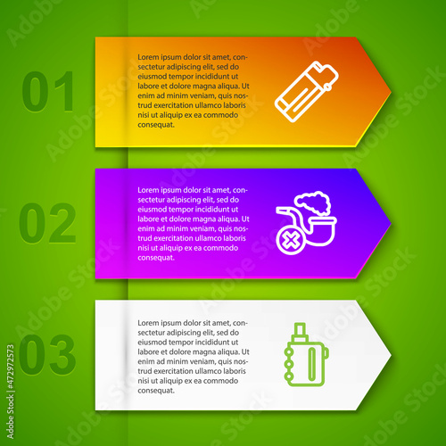 Set line Lighter, Smoking pipe with smoke and Electronic cigarette. Business infographic template. Vector