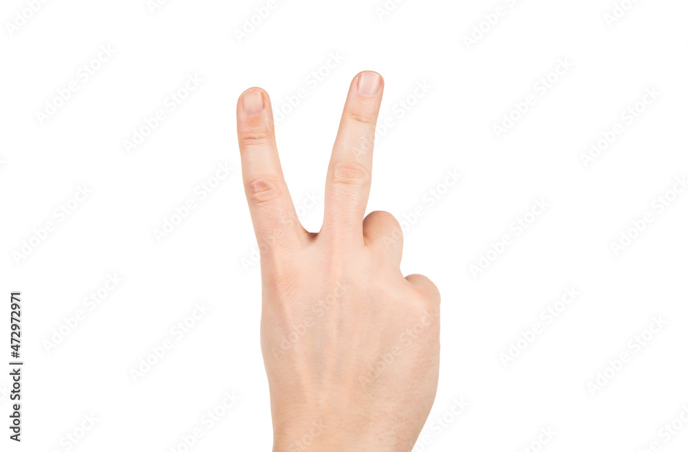 hand showing peace gesture isolated on white background, victory sign hand showing peace gesture isolated on white background, victory sign