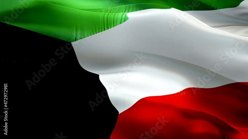 Kuwait flag. 3d Kuwait sign waving video. Flag of Kuwait seamless loop animation silk HD resolution Background. Kuwait flag Closeup 1080p HD video for Independence Day,Victory day
 photo