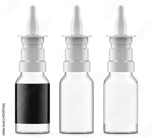 15 ml Empty Clear Glass Nasal Spray Bottles. Isolated