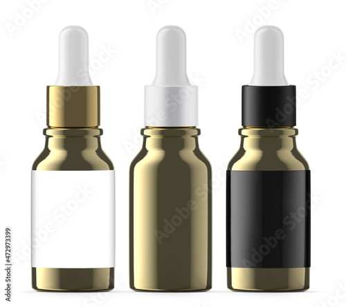 15 ml Gold Glass Dropper Bottles. Isolated