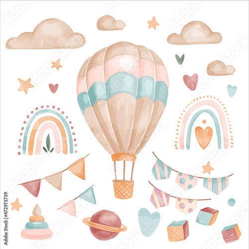 Vector watercolor boho set of cute child isolated elements