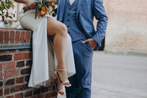 Stylish bride and groom together