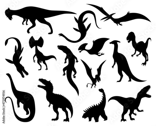 Dinosaurs silhouettes set. Dino monsters icons. Prehistoric reptile monsters.  illustration isolated on white. Sketch set