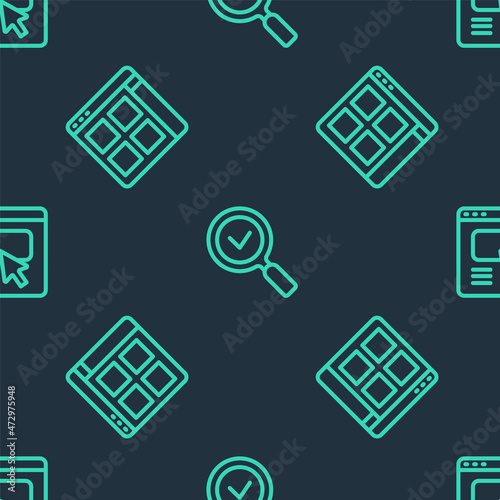 Set line Magnifying glass with check mark, Browser files and UI or UX design on seamless pattern. Vector © vector_v