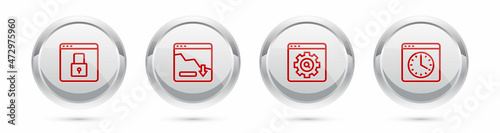 Set line Secure your site with HTTPS, SSL, Financial growth decrease, Browser setting and window. Silver circle button. Vector