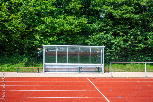 Photography football substitution booth in the stadium