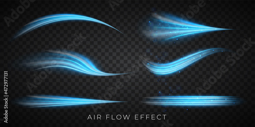 Fototapeta Blue air flow wave effect set