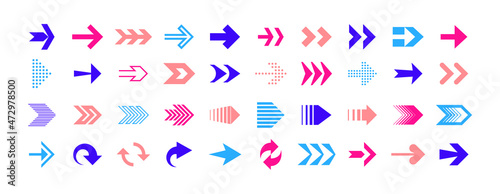 Next and back arrows. Upload and download interface symbols. Back or forward navigation. Up and down orientation symbols. Site and game menu icons. Motion pictograms. Vector buttons set