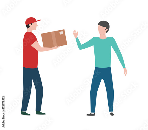 delivery person and costumer man