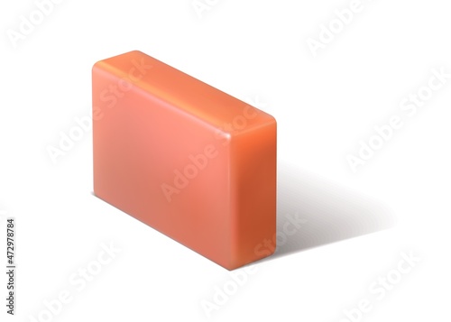 Realistic aromatic soap bar. Square shape body care cleanser. Glycerin cosmetic detergent with shadow. 3D hygienic antibacterial cleaner. Vector natural spa and hand washing product