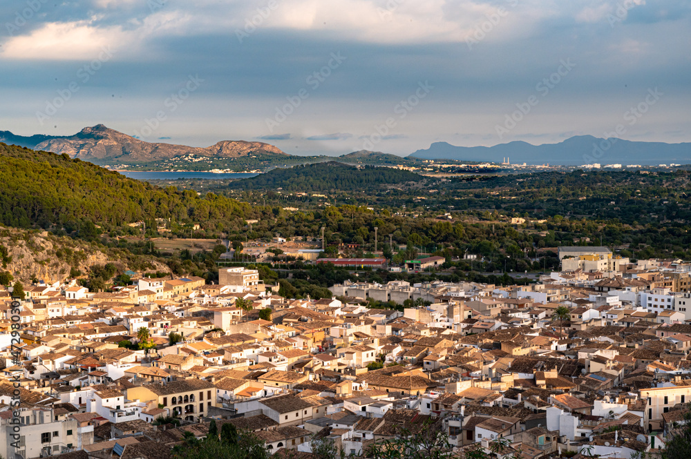 Old town with historical buildings during day in Spain, Mallorca, Pollenca