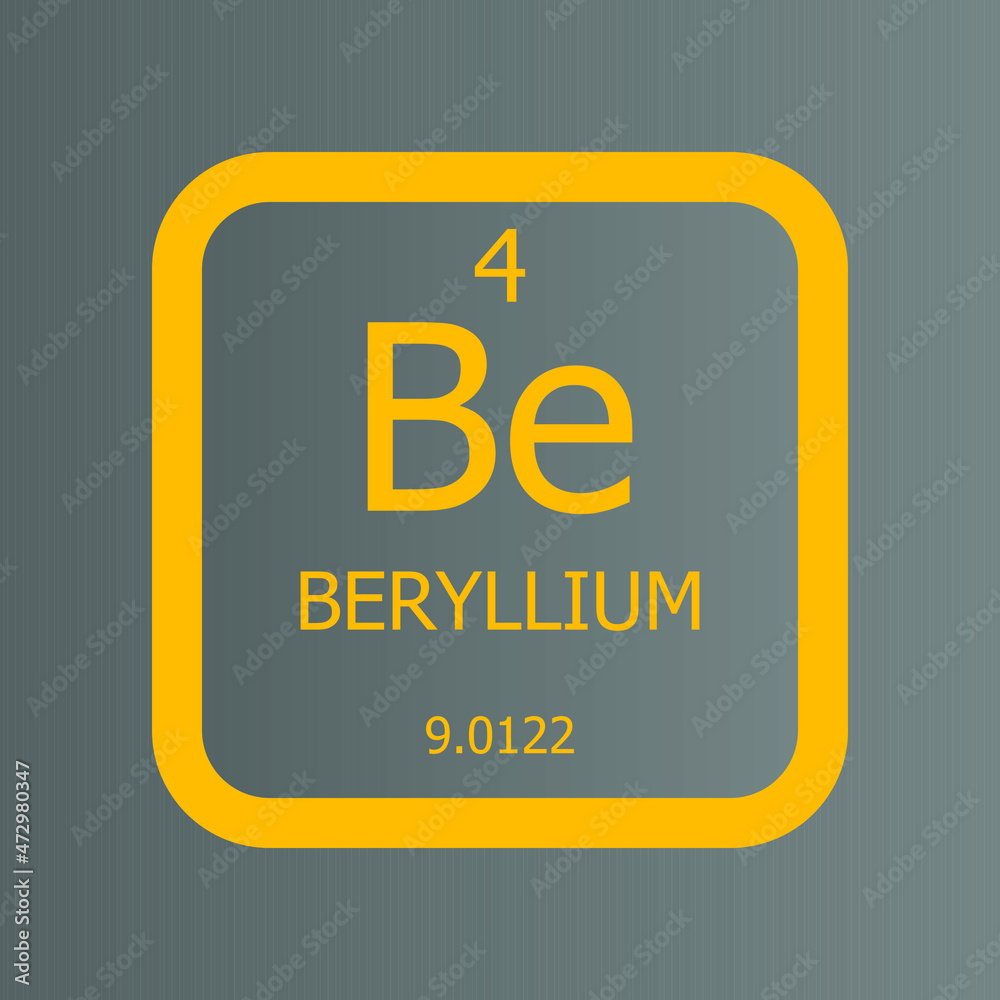 Beryllium Be Chemical Element vector illustration diagram, with atomic number and mass. Simple flat dark gradient design for education, lab, science class. Beryllium Be Chemical Element vector illustration diagram, with atomic number and mass. Simple flat dark gradient design for education, lab, science class.