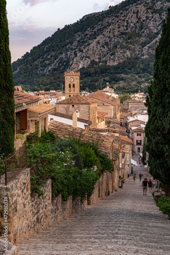 Old town with historical buildings during day in Spain, Mallorca, Pollenca