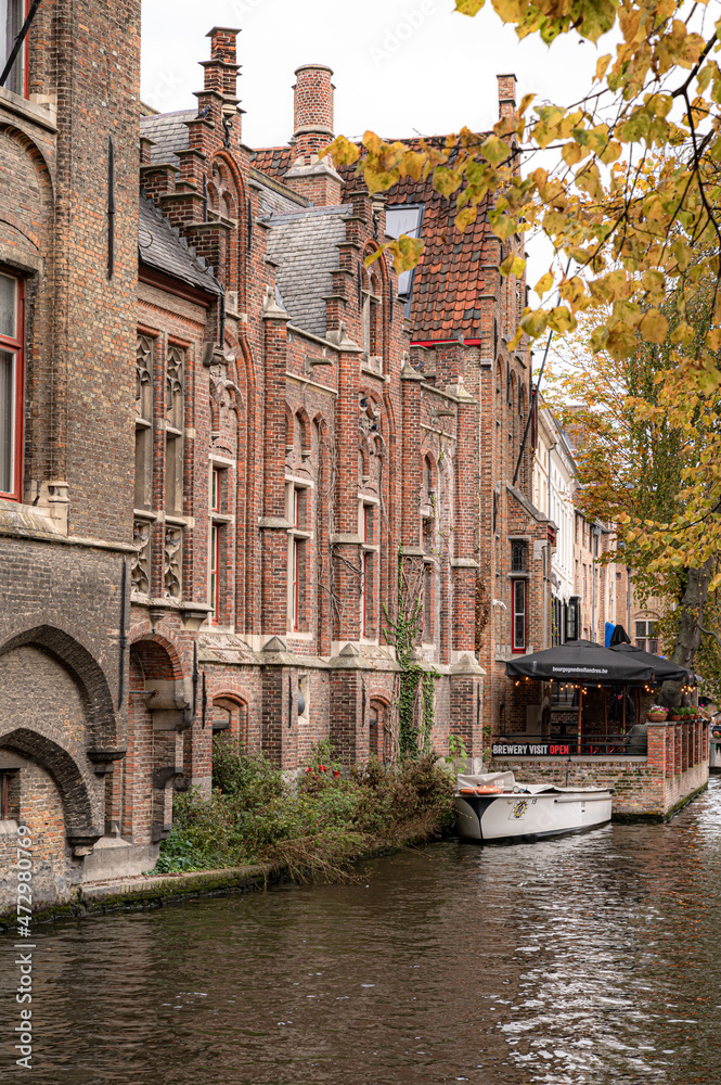 Medieval town with old buildings and stones in late autumn in Belgium, Bruges, Brugge