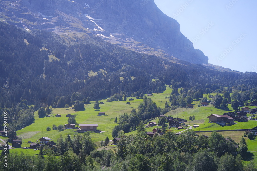 Fototapeta premium Holiday homes in Grindelwald, Switzerland, lakes and mountain villas