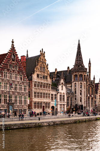 Medieval town with old buildings and stones in late autumn in Belgium, Ghent