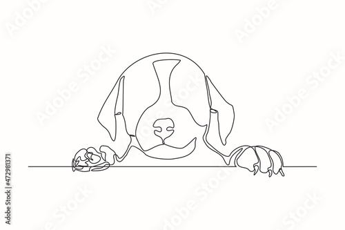 Continuous line drawing of happy pet dog portrait. Single one line art of cute head dog. Vector illustration