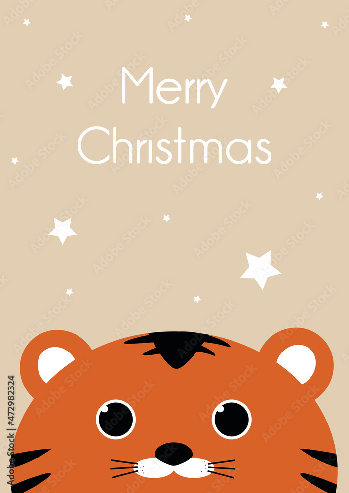 Fototapeta premium cute greeting card for the new year 2022 with a tiger