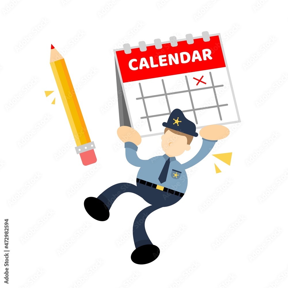 police officer and calendar schedule cartoon doodle flat design style vector illustration