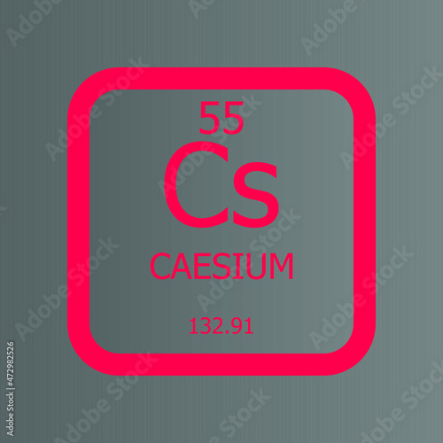 Caesium Cs Chemical Element vector illustration diagram, with atomic number and mass. Simple flat dark gradient design for education, lab, science class.