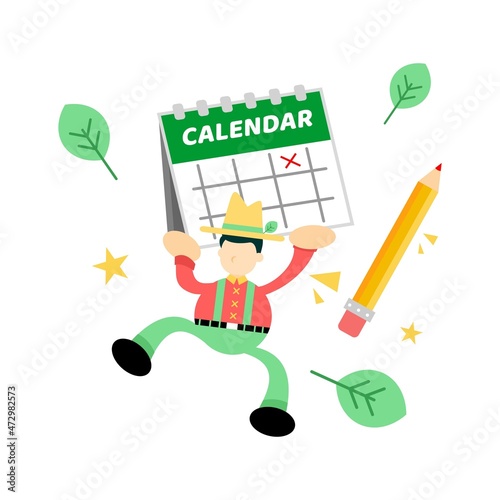 farmer man agriculture and calendar schedule cartoon doodle flat design style vector illustration