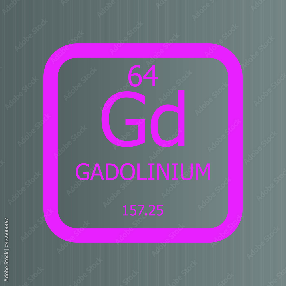 Gadolinium Gd Chemical Element vector illustration diagram, with atomic number and mass. Simple flat dark gradient design for education, lab, science class. Gadolinium Gd Chemical Element vector illustration diagram, with atomic number and mass. Simple flat dark gradient design for education, lab, science class.