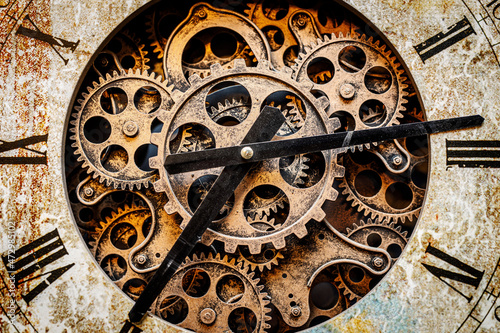 close up of vintage watch mechanism gears.